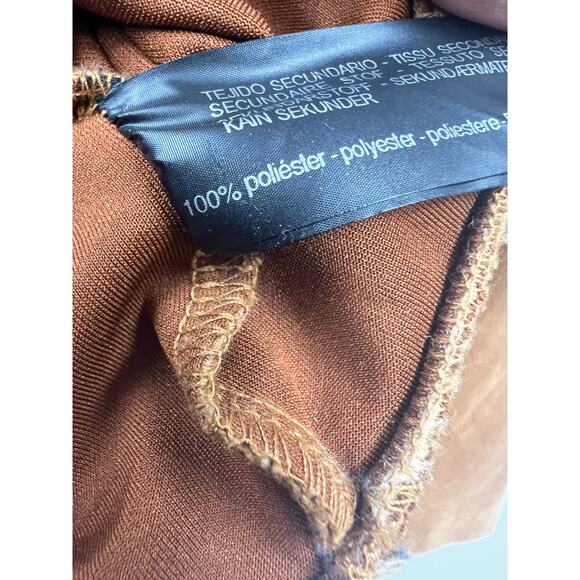 Zara Coat Womens Cognac Suede Oversized with Faux Fur‎ Trim Size Small - Picture 3 of 6